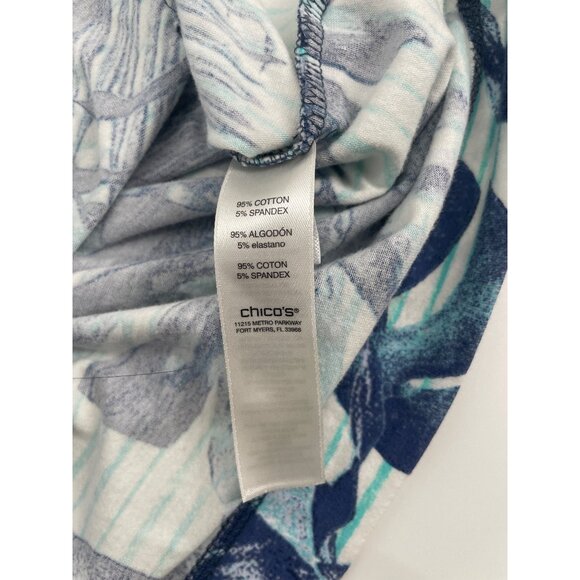 Chicos Weekends Womens Large Hooded Zip-Up Sweater Blue Green Tropical Print - Picture 3 of 7